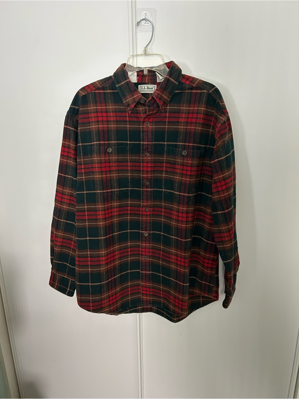 L.L. Bean Men's Red & Green Plaid Button-Down Shirt
